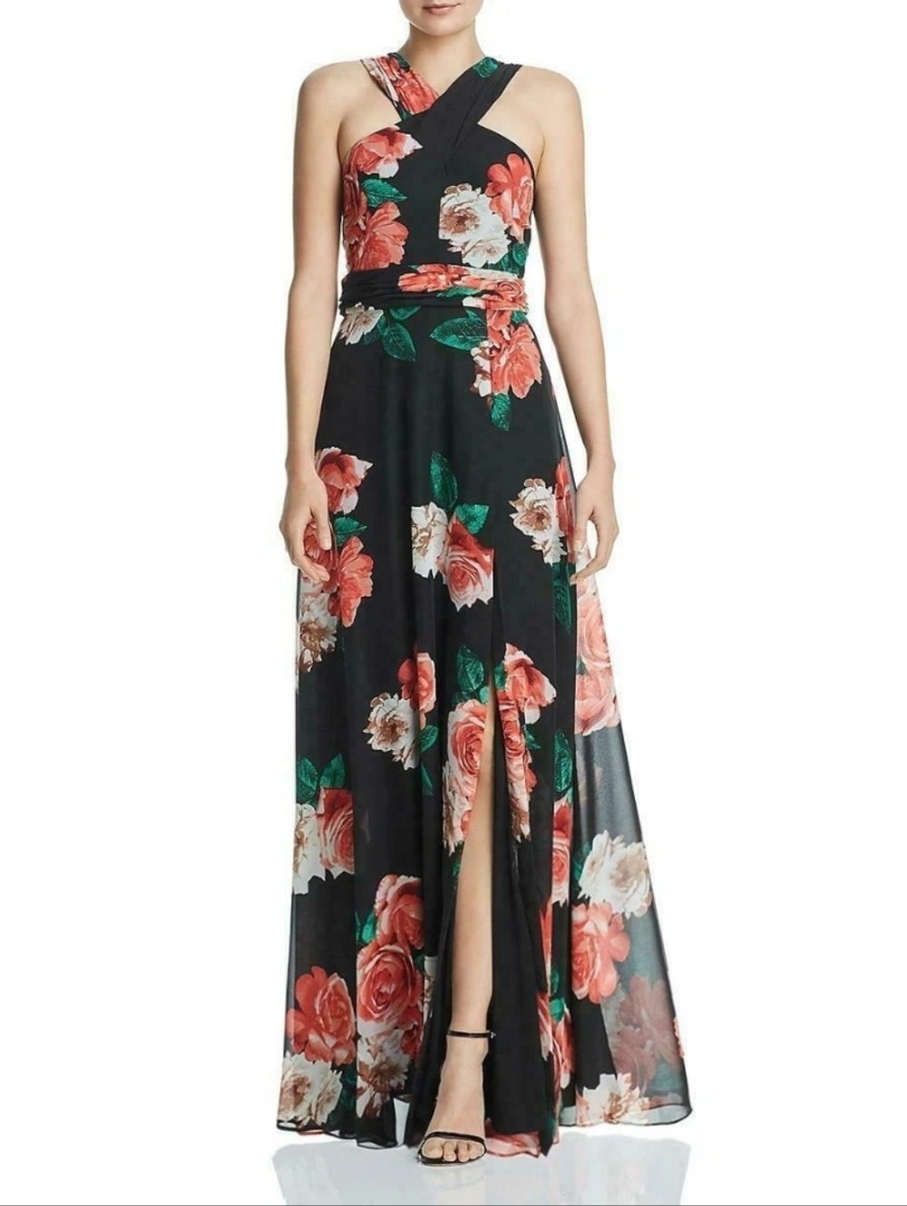 Laundry By Shelli Segal Black Floral Maxi Dress Size 2